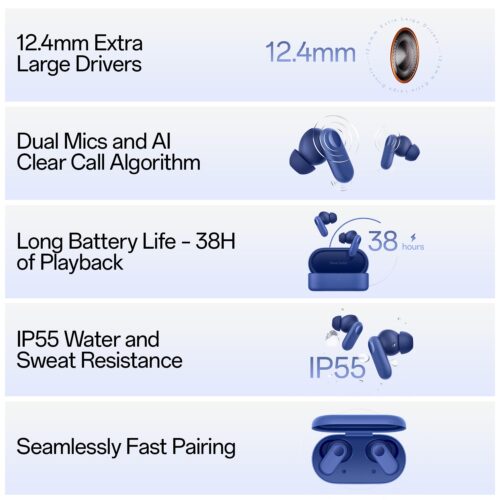 OnePlus Nord Buds 2r True Wireless in Ear Earbuds with Mic, 12.4mm Drivers, Playback:Upto 38hr case,4-Mic Design, IP55 Rating [Deep Grey] - Image 7