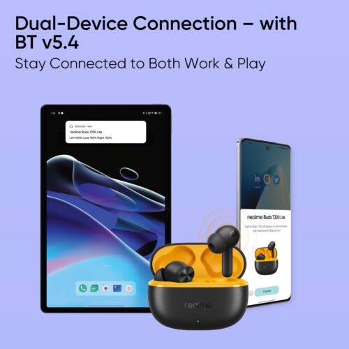 realme Buds T200 Lite Bluetooth in Ear Earbuds,4 Mic, AI ENC for Calls,48 Hours Total Playback with Fast Charging and Low Latency Gaming TWS,Google Fast Pair, with mic (Volt Black) - Image 10