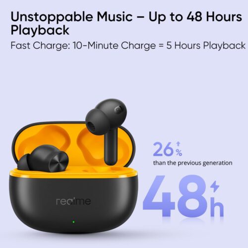 realme Buds T200 Lite Bluetooth in Ear Earbuds,4 Mic, AI ENC for Calls,48 Hours Total Playback with Fast Charging and Low Latency Gaming TWS,Google Fast Pair, with mic (Volt Black) - Image 7