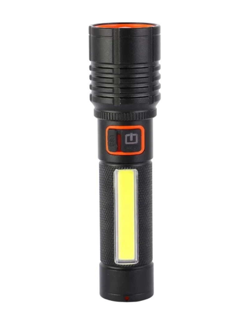 MZ 035C (ZOOMABLE LED METAL )5 Modes Flashlight, Super Bright Cree with COB Torch  (Black, 13.5 cm, Rechargeable)