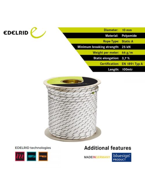 edelrid PERFORMANCE STATIC 10MM 200MTR  (Static Ropes Static rope with high abrasion resistance and low elongation) - Image 3