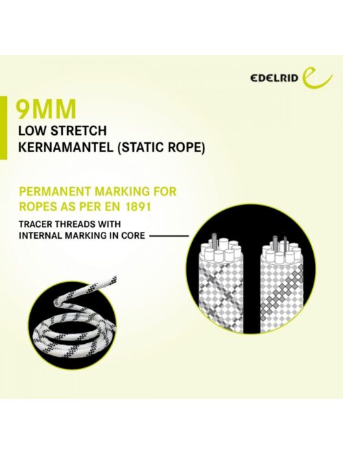 edelrid PERFORMANCE STATIC 9.0MM 200MTR  (Static Ropes Static rope with high abrasion resistance and low elongation) - Image 3
