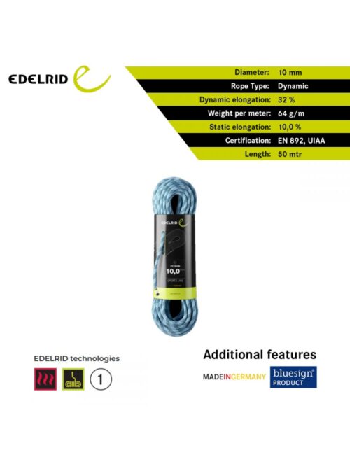 edelrid PYTHON 10,0MM Dynamic Ropes 50mtr  (Classic single rope | outstanding value for money) - Image 2