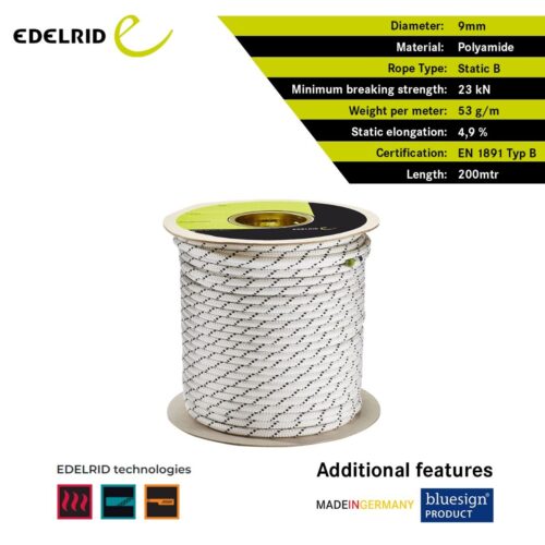 edelrid PERFORMANCE STATIC 9.0MM 200MTR  (Static Ropes Static rope with high abrasion resistance and low elongation) - Image 5