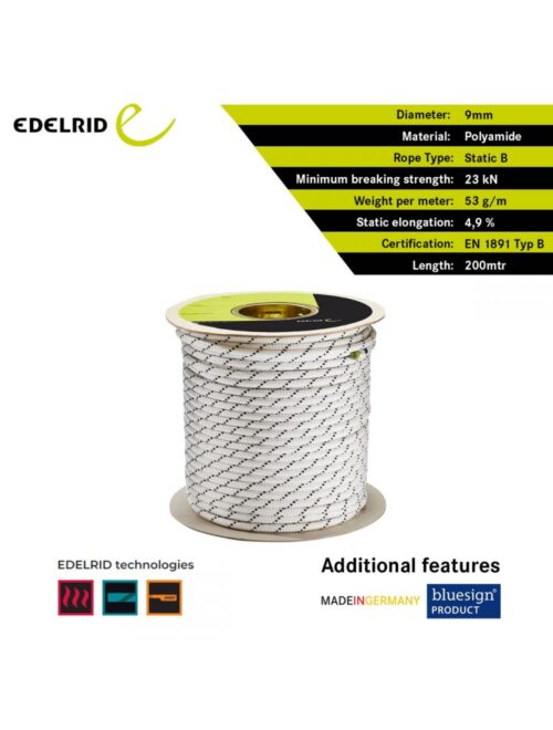 edelrid PERFORMANCE STATIC 9.0MM 100MTR  (Static Ropes Static rope with high abrasion resistance and low elongation) - Image 5