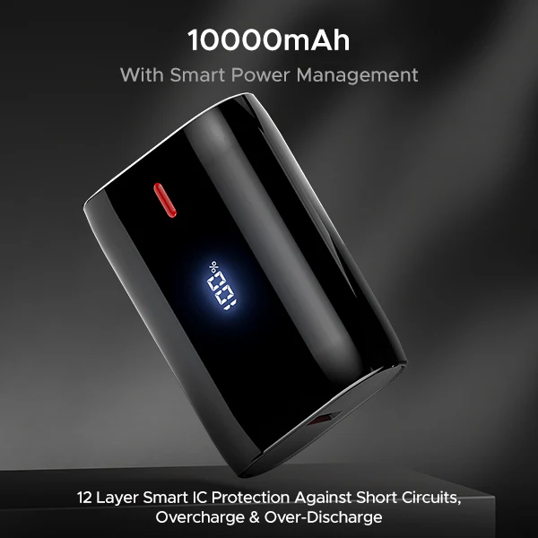 boAt EnergyShroom PB300 Air 10000mAh Powerbank (Carbon Black )with 2-way 22.5W fast charging, LED battery display, 12 Layer Smart IC Protection - Image 2